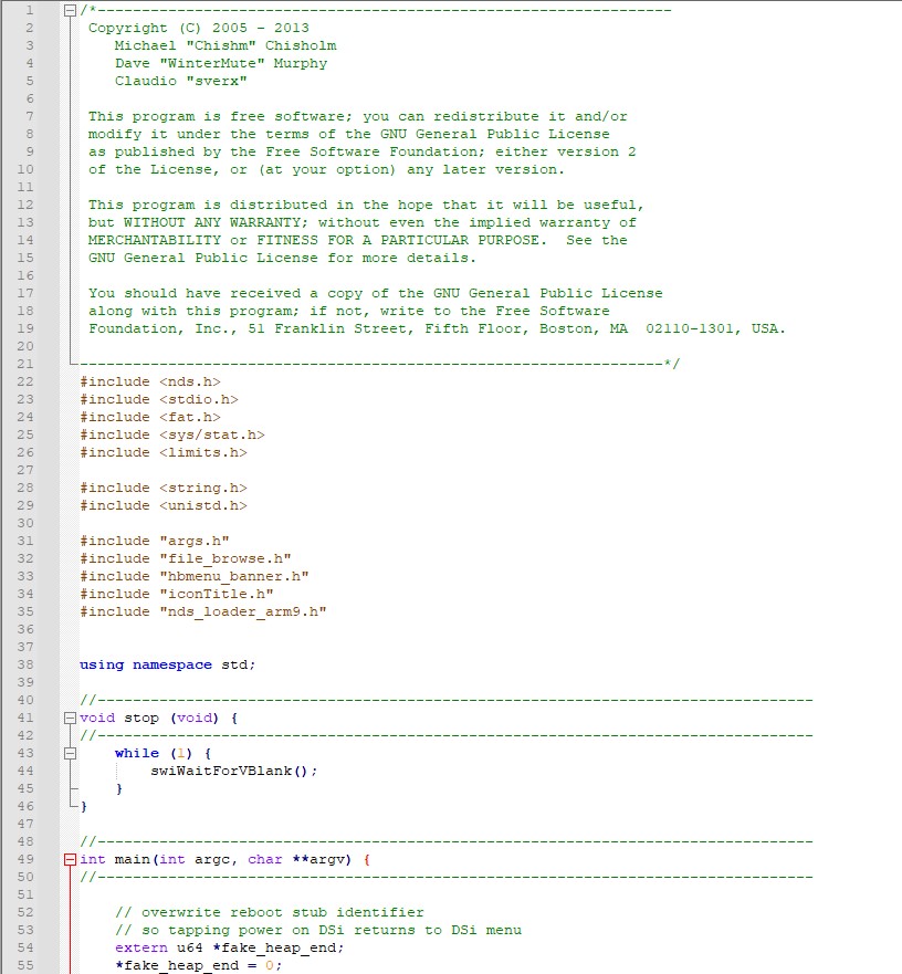 Parte del código del archivo main.cpp